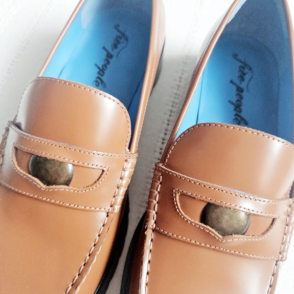 Free People Leather Penny Loafers Liv Slip On Chunky Brown Neutral Size 10 NIB - Picture 14 of 16